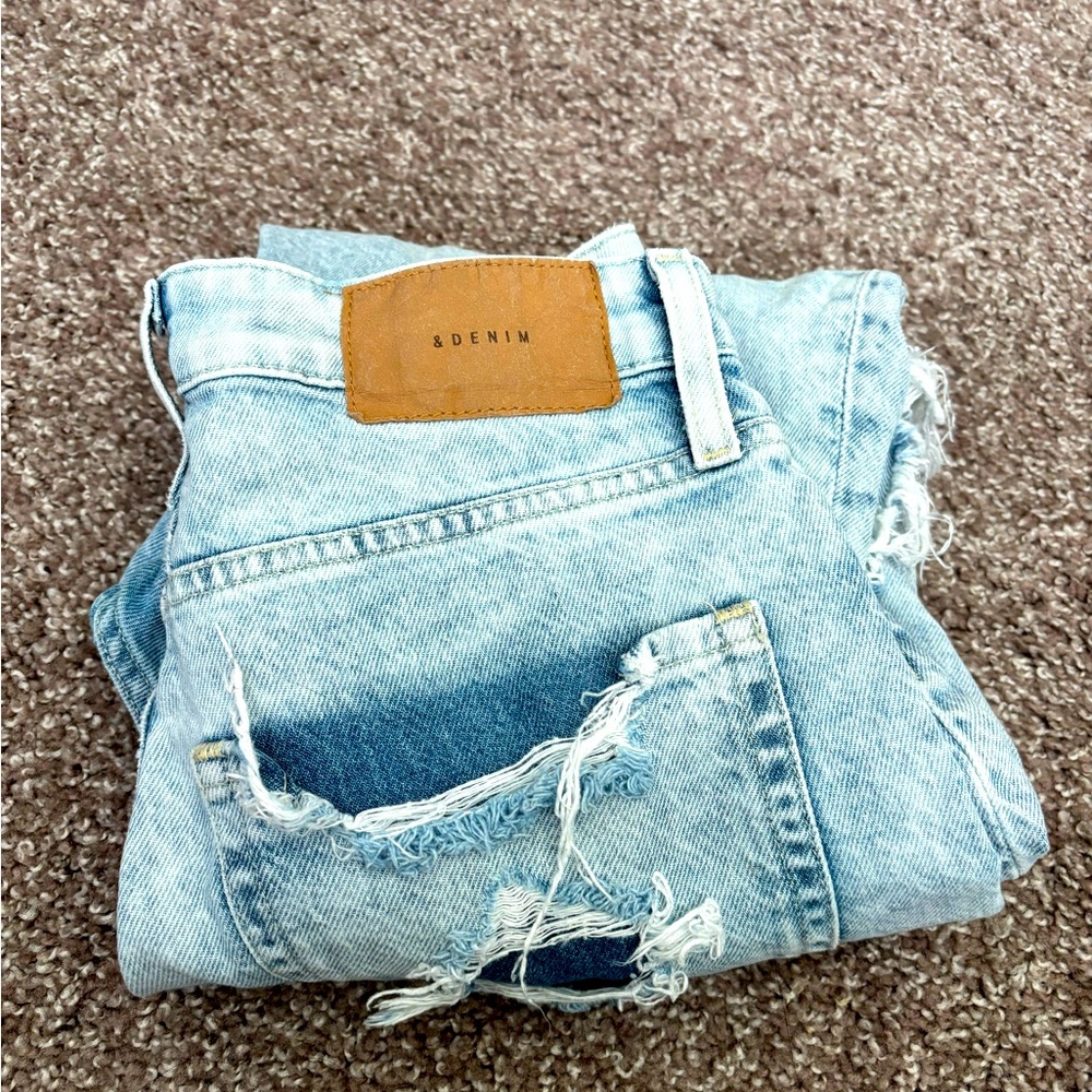 High waisted ripped
 Light Blue Denim Jeans